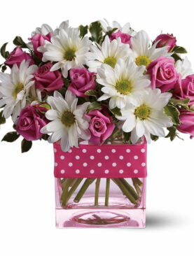 Pink Roses & Gerberas in a Glass Vase